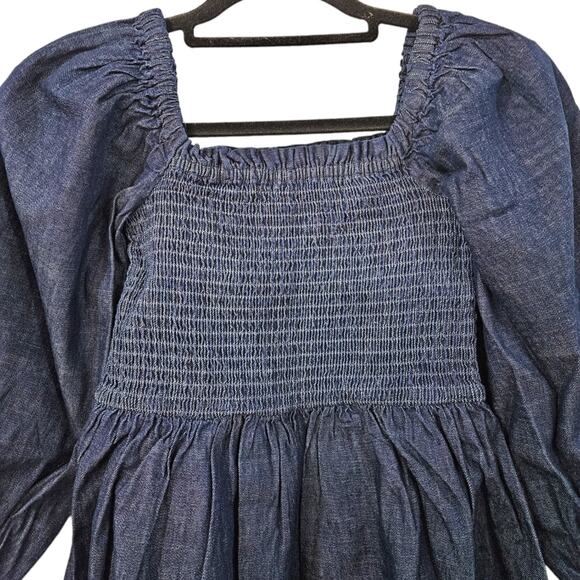 NWT J.Crew Smocked Puff-Sleeve Dress in Chambray Size XXS - Picture 4 of 9
